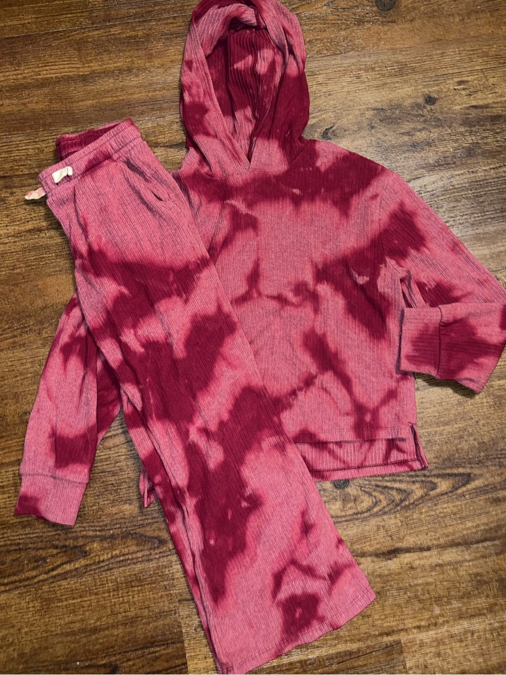 Cat & Jack Burgundy Tie Dye Ribbed Hoodie & Flare Pants Set Size M/L - Picture 5 of 7